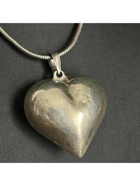 Sterling Silver Puffy Heart Pendant Vintage 925 Dainty Chunky 7g